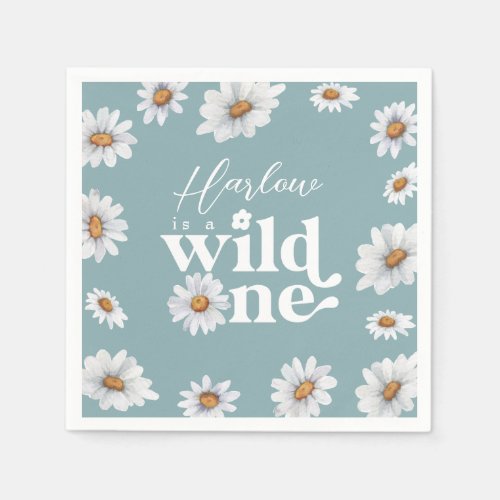 Watercolor Daisy Wild One Girls first Birthday  Napkins