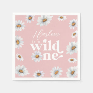 Watercolor Daisy Wild One Girl's first Birthday Napkins