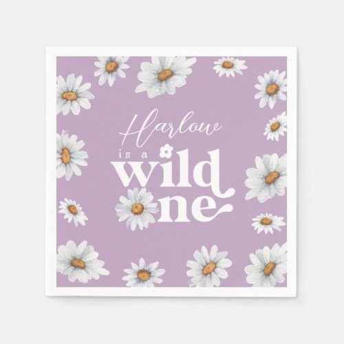 Watercolor Daisy Wild One Girls first Birthday  Napkins