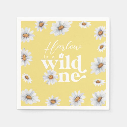 Watercolor Daisy Wild One Girls first Birthday Napkins