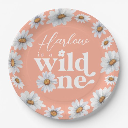 Watercolor Daisy Wild One Girls first Birthday  Paper Plates