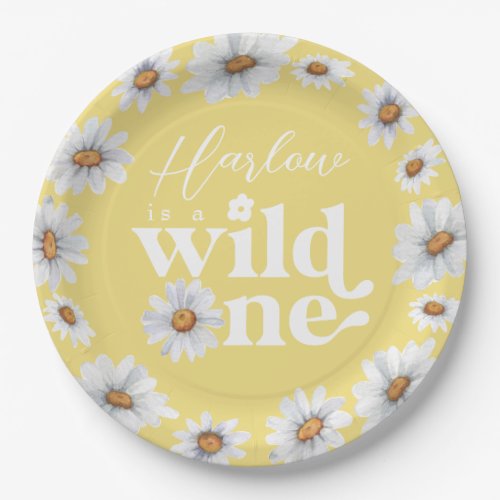 Watercolor Daisy Wild One Girls first Birthday  Paper Plates