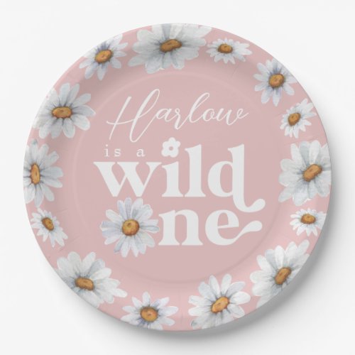 Watercolor Daisy Wild One Girls first Birthday  Paper Plates