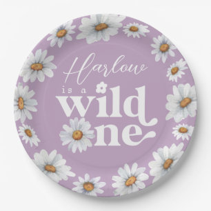 Watercolor Daisy Wild One Girl's first Birthday Paper Plates