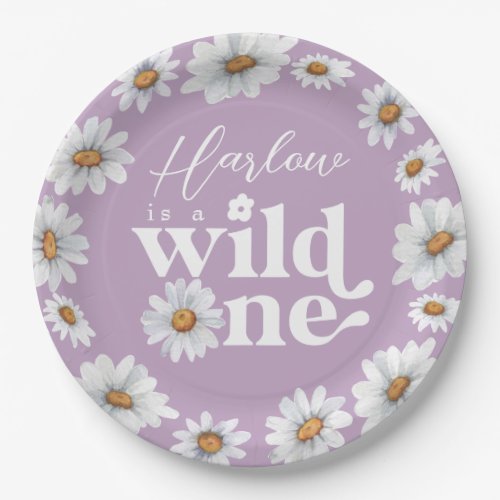 Watercolor Daisy Wild One Girls first Birthday  Paper Plates