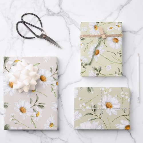 Watercolor Daisy Wildflower Floral Wrapping Paper Sheets