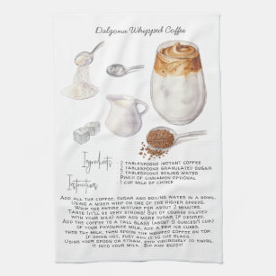Watercolor Dalgona Coffee Recipe Tea Towels