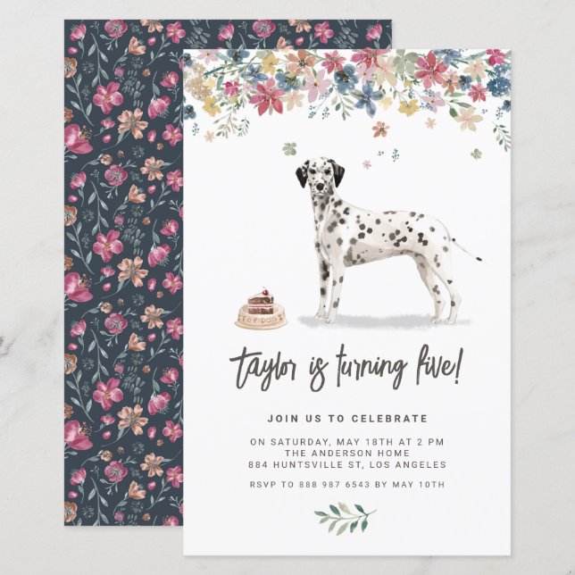 Watercolor Dalmatian Dog Birthday Invitation (Front/Back)