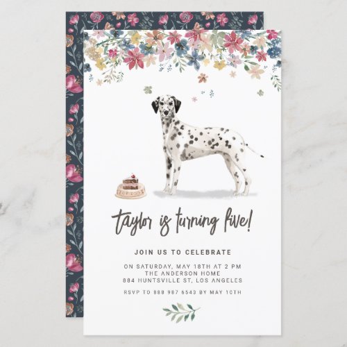 Watercolor Dalmatian Dog Birthday Invitation