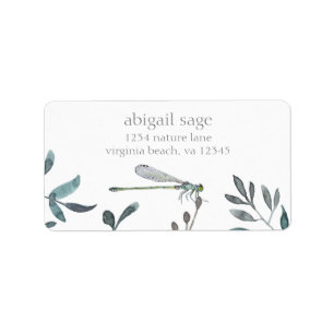 Watercolor Damselfly/Dragonfly Greenery Address Label