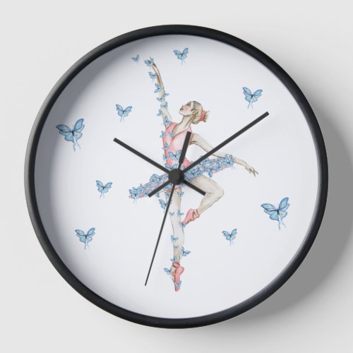 Watercolor dancing ballerina in red dress  clock