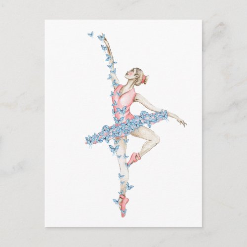 Watercolor dancing ballerina in red dress  postcard