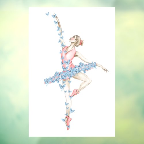 Watercolor dancing ballerina in red dress  window cling