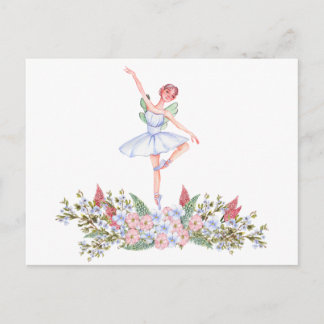 Watercolor dancing ballerina postcard