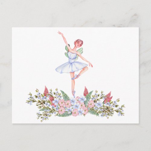 Watercolor dancing ballerina postcard