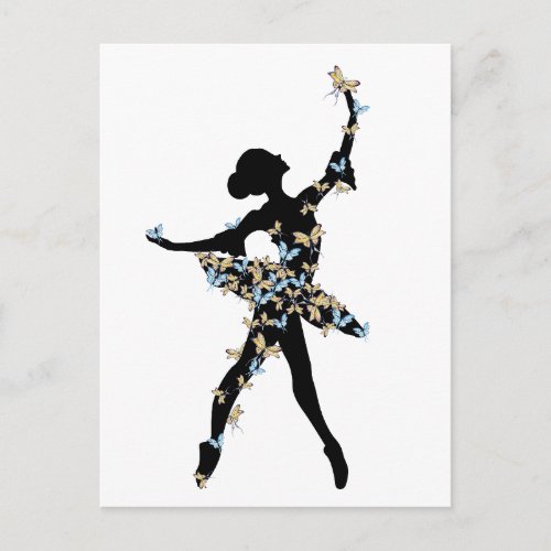 Watercolor dancing ballerina postcard