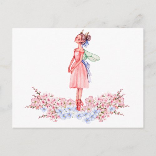 Watercolor dancing ballerina postcard