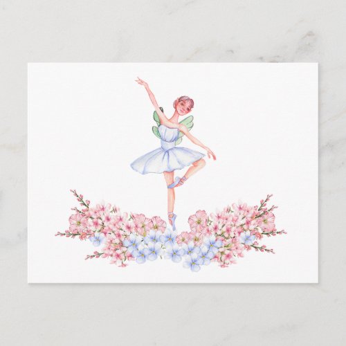 Watercolor dancing ballerina postcard