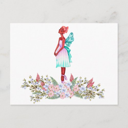 Watercolor dancing ballerina postcard