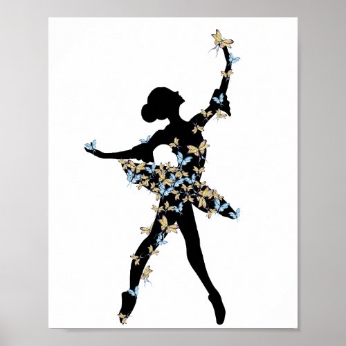 Watercolor dancing ballerina poster