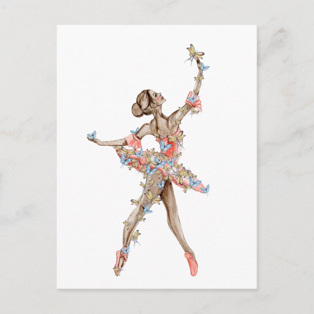 Watercolor dancing ballerina with butterfly  postcard (Front)