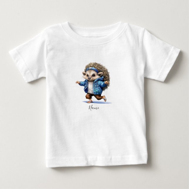 Watercolor Dancing Hedgehog Baby T-Shirt (Front)