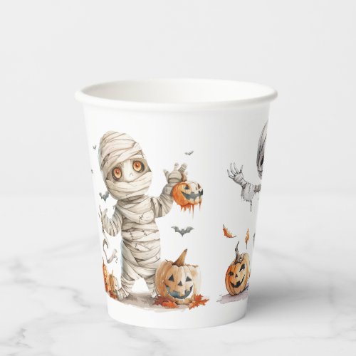 Watercolor Dancing Mummies Pumpkins Party Paper Cups