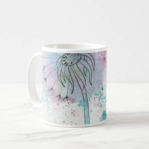 Watercolor Dandelion Cat with Text Floral Coffee Mug