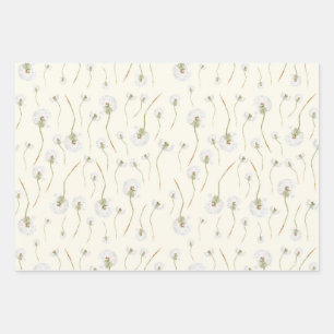 Watercolor Dandelion Flowers Seamless Pattern Wrapping Paper Sheets