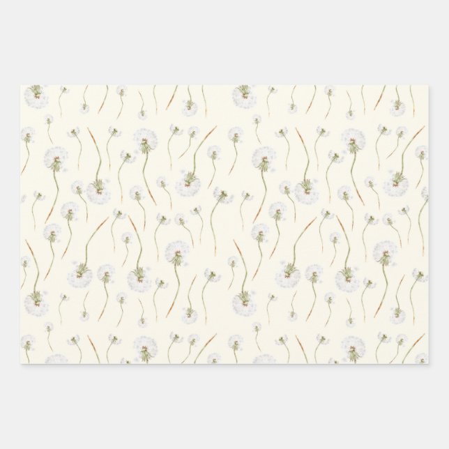 Watercolor Dandelion Flowers Seamless Pattern Wrapping Paper Sheets (Front)