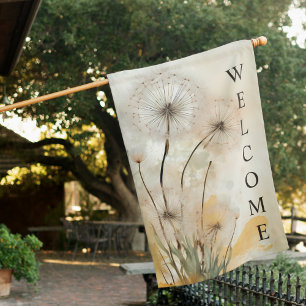 Watercolor Dandelion Welcome House Flag