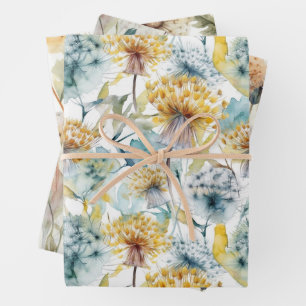 WATERCOLOR DANDELIONS AUTUMN FLORAL GIFT WRAPPING PAPER SHEETS