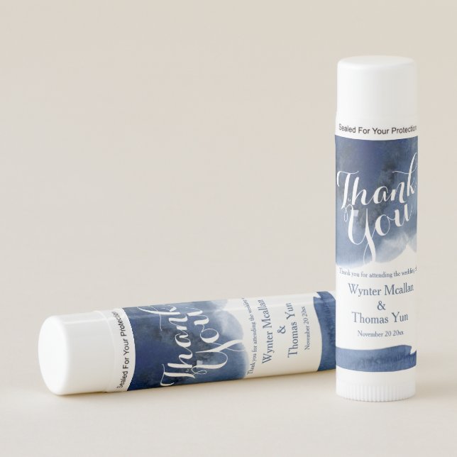 Watercolor dark blue wedding party favor lip balm (Front)