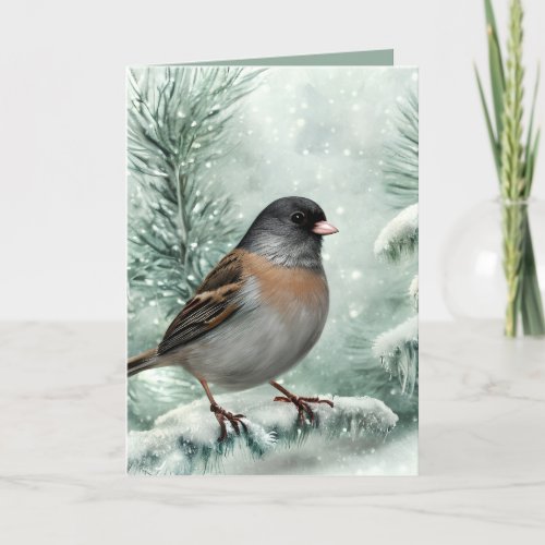 Watercolor Dark_eyed Junco Bird Christmas  Holiday Card