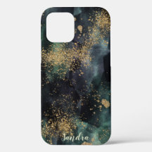 Watercolor Dark Green Ombre & Gold Personalized