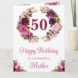 Watercolor Dark Pink Flowers Birthday Card