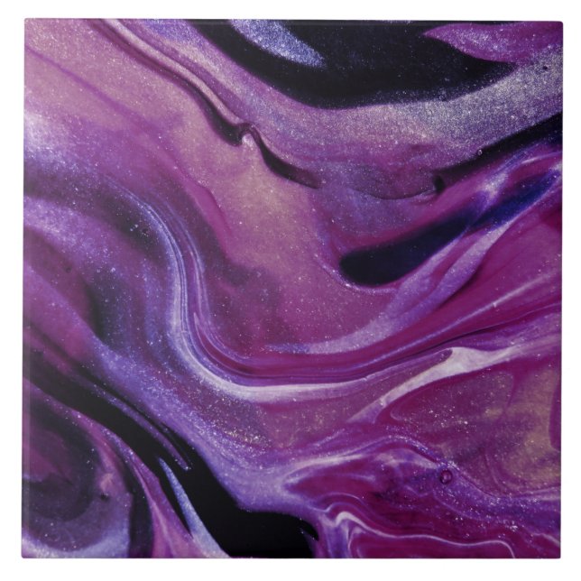 Watercolor Dark Purple Marble Ceramic Tile (Front)