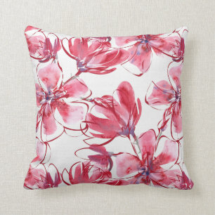 Watercolor Dark Red Flowers Throw Pillow