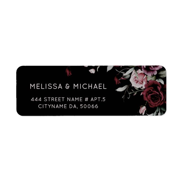 Watercolor Dark Roses   Wedding Label (Front)