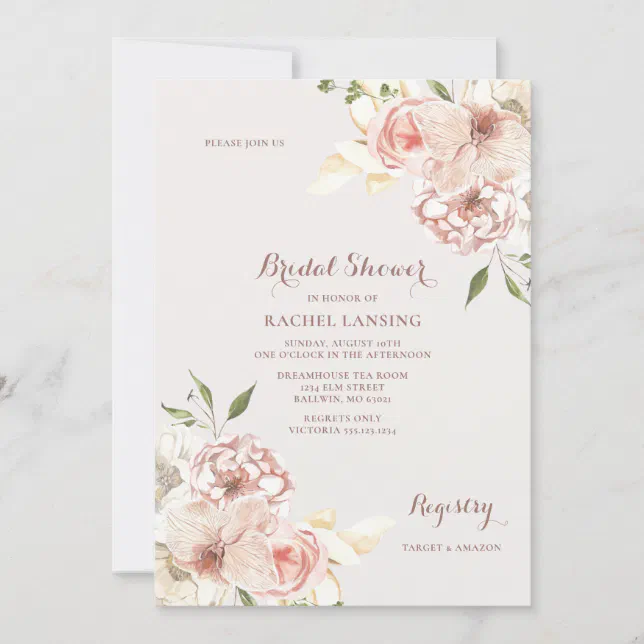 Watercolor Daylily and Rose Bridal Shower Invitation | Zazzle