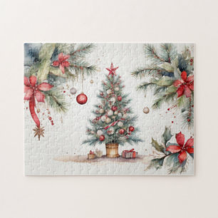 Watercolor Decorated Christmas Tree Jigsaw Puzzle