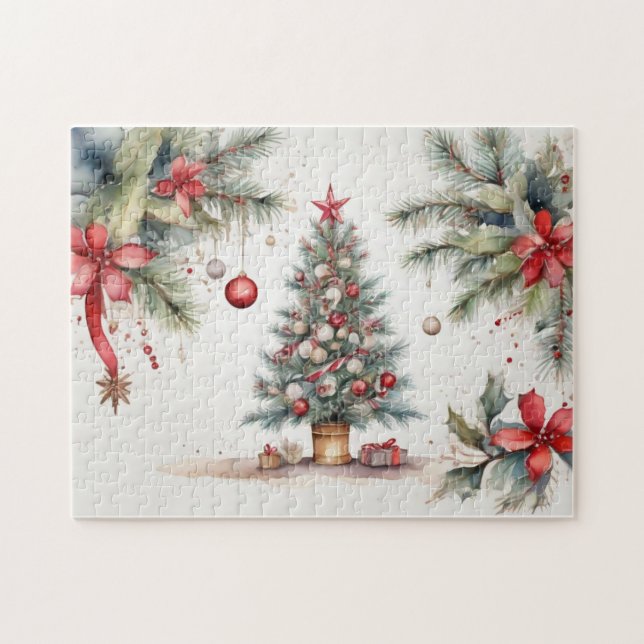 Watercolor Decorated Christmas Tree Jigsaw Puzzle (Horizontal)