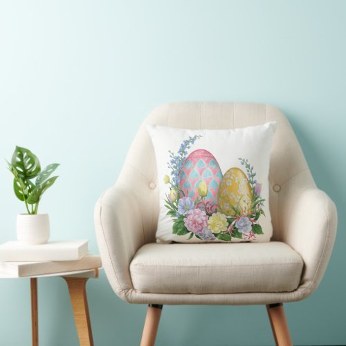 Watercolor Decorated Easter Eggs  Throw Pillow