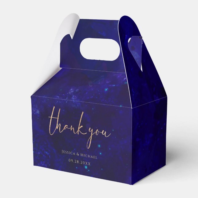 Watercolor Deep Blue Modern Calligraphy Wedding Favor Boxes (Front Side)