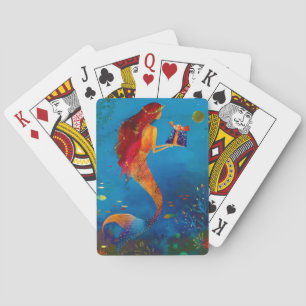 Watercolor Deep Blue Sea Glitter Mermaid Poker Cards