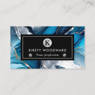Watercolor Deep Blue, Silver and Gold Alcohol Ink Business Card
