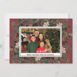 Watercolor Deep Burgundy Photo Christmas Card