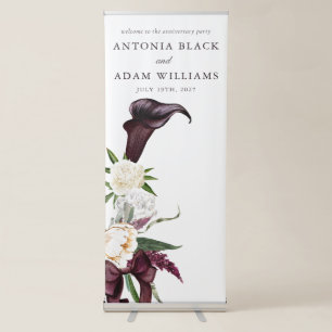 Watercolor Deep Cherry Plum Floral Wedding Retractable Banner