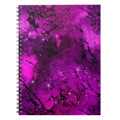 Watercolor Deep Pink  Black Marble Galaxy Notebook