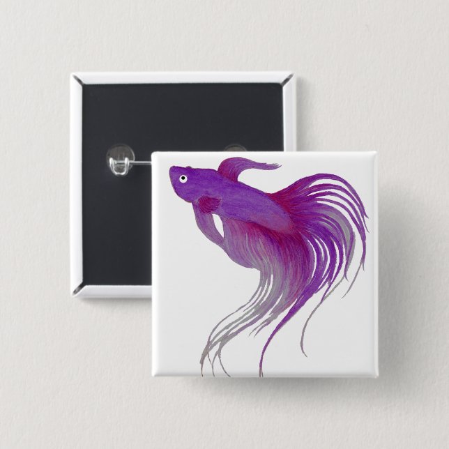 Watercolor Deep Purple Betta Fish Button (Front & Back)